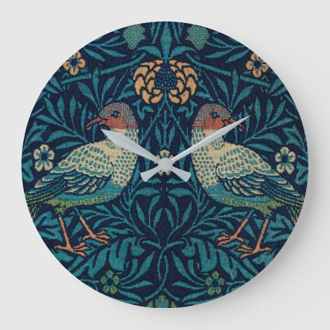 Vintage William Morris Birds, Retro  Large Clock (Front)