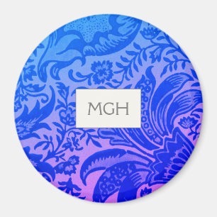 Vintage William Morris Blue Botanical Monogram Magnet