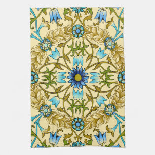 Vintage William Morris Blue Daisy Floral Pattern Tea Towel
