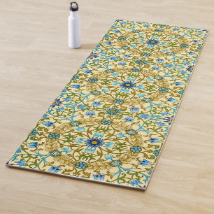 Vintage William Morris Blue Daisy Floral Pattern Yoga Mat