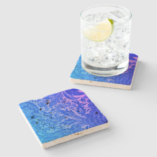 Vintage William Morris Blue Pink Botanical Stone Coaster