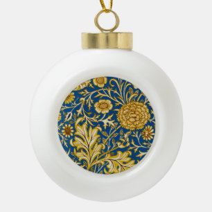 Vintage William Morris Cherwell Blue Floral Art Ceramic Ball Christmas Ornament