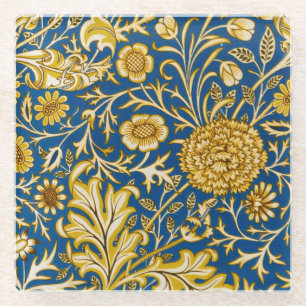 Vintage William Morris Cherwell Blue Floral Art Glass Coaster