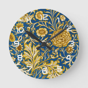 Vintage William Morris Cherwell Blue Floral Art Round Clock