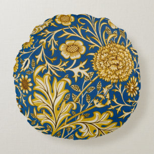 Vintage William Morris Cherwell Blue Floral Art Round Cushion