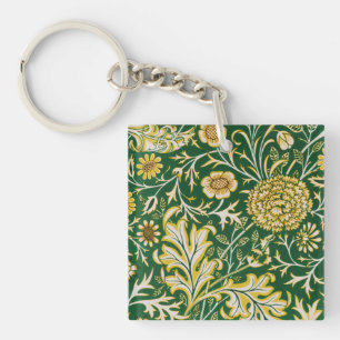 Vintage William Morris Cherwell Green Floral Art Key Ring