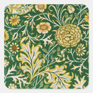 Vintage William Morris Cherwell Green Floral Art Square Sticker