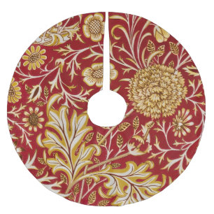 Vintage William Morris Cherwell Red Floral Art Brushed Polyester Tree Skirt