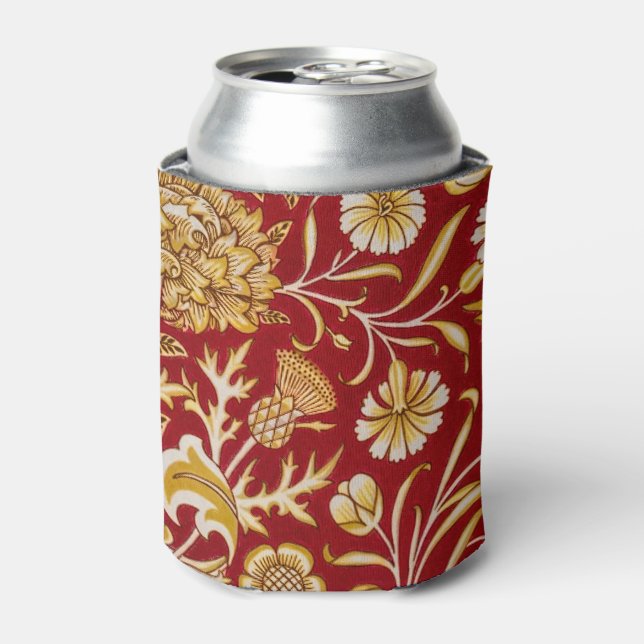 Vintage William Morris Cherwell Red Floral Art Can Cooler (Can Front)