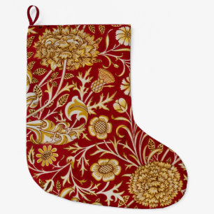 Vintage William Morris Cherwell Red Floral Art Large Christmas Stocking