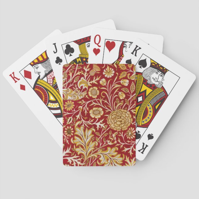 Vintage William Morris Cherwell Red Floral Art Playing Cards (Back)