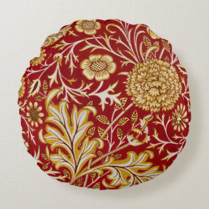 Vintage William Morris Cherwell Red Floral Art Round Cushion