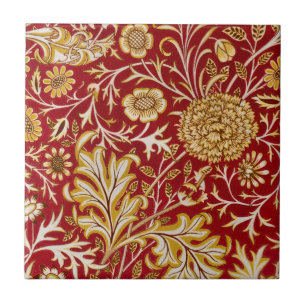 Vintage William Morris Cherwell Red Floral Art Tile