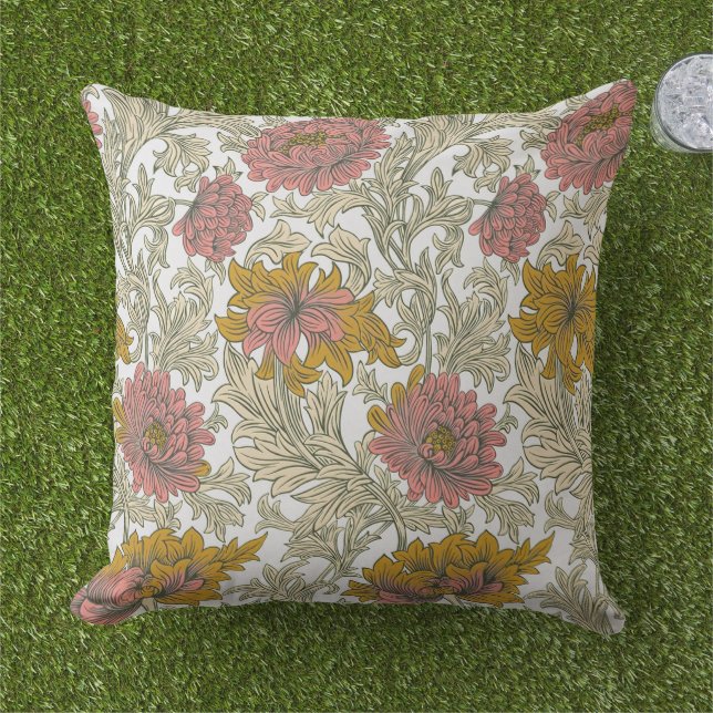 Vintage William Morris Chrysanthemum Pattern Cushion (Grass)