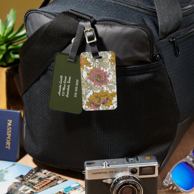 Vintage William Morris Chrysanthemum Pattern Luggage Tag (Front & Back)