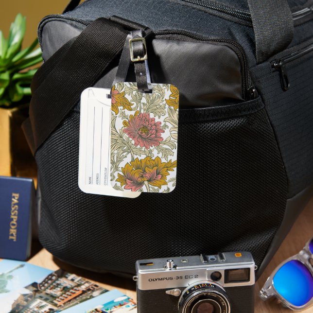 Vintage William Morris Chrysanthemum Pattern Luggage Tag (Front & Back)