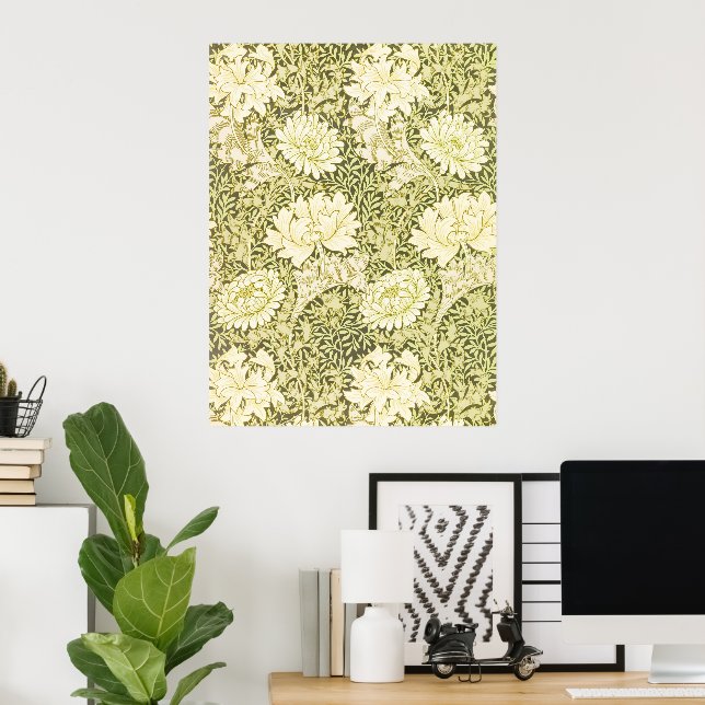 Vintage William Morris Chrysanthemum Pattern Poster (Home Office)