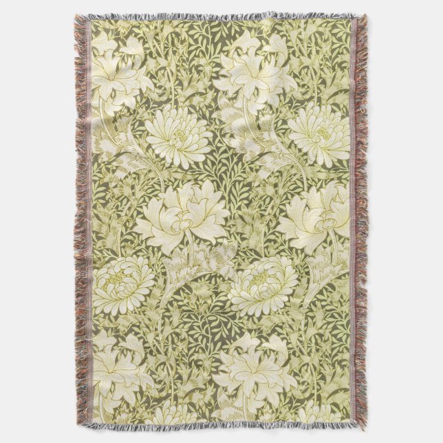 Vintage William Morris Chrysanthemum Pattern Throw Blanket (Front Vertical)