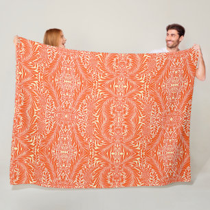 Vintage William Morris Floral Pattern White Orange Fleece Blanket