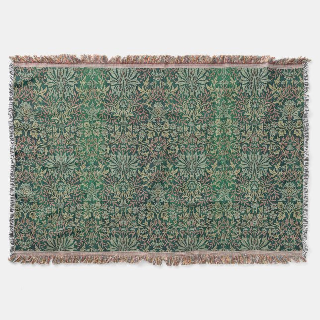 Vintage William Morris Flower Garden Throw Blanket (Front)