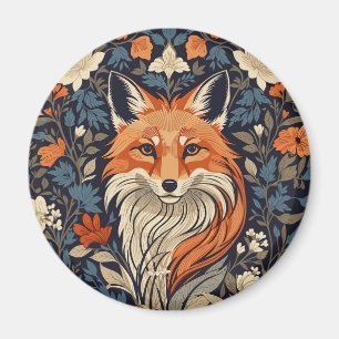 Vintage William Morris Inspired Floral Red Fox Magnet