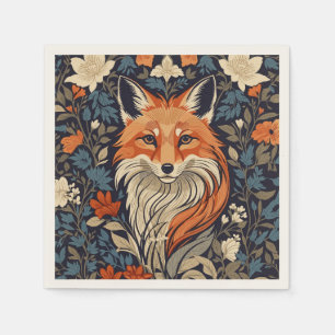 Vintage William Morris Inspired Floral Red Fox  Napkin
