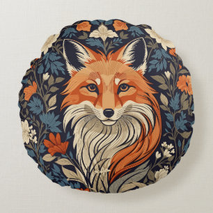 Vintage William Morris Inspired Floral Red Fox  Round Cushion