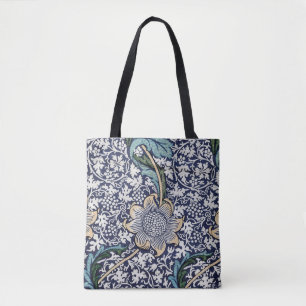 Vintage William Morris Kennet Blue Floral Pattern Tote Bag
