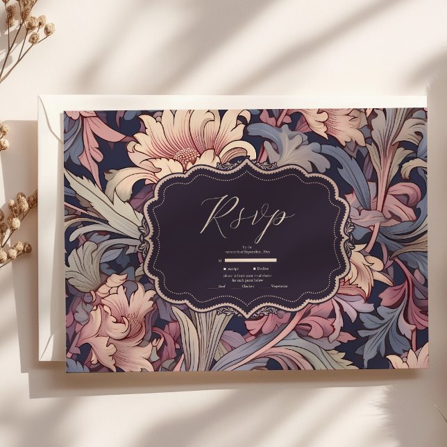 Vintage William Morris Lavender Wedding RSVP Card (Creator Uploaded)