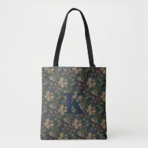 Vintage William Morris Navy Blue Red Chrysanthemum