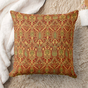 Vintage William Morris Pattern Red Turquoise Gold Cushion