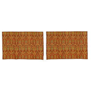 Vintage William Morris Pattern Red Turquoise Gold Pillowcase
