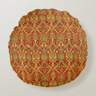 Vintage William Morris Pattern Red Turquoise Gold Round Cushion