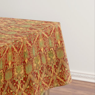 Vintage William Morris Pattern Red Turquoise Gold Tablecloth