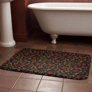 Vintage William Morris Red Gold Poppy Floral Bath Mat