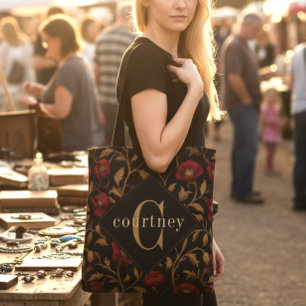 Vintage William Morris Red Gold Poppy Floral Tote Bag