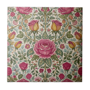 Vintage William Morris Rose Floral Art Nouveau Tile