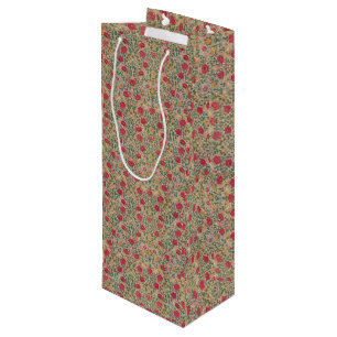 Vintage William Morris Rose Pink Yellow Bird Flor Wine Gift Bag