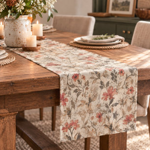 Vintage William Morris Rust Watercolor Floral Medium Table Runner