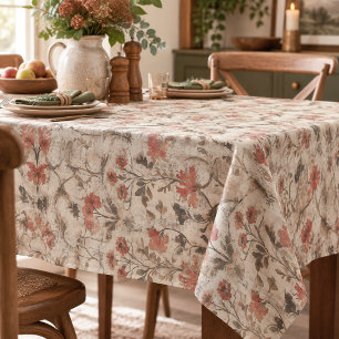 Vintage William Morris Rust Watercolor Floral Tablecloth