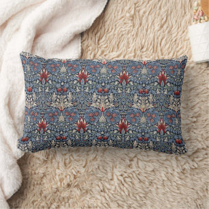 Vintage William Morris Snakeshead Fritillary Red Lumbar Cushion