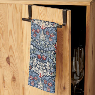 Vintage William Morris Snakeshead Fritillary Red Tea Towel