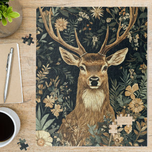 Vintage William Morris Stag Floral Art Jigsaw Puzzle