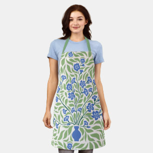 Vintage William Morris Style Blue Flower Vase Apron