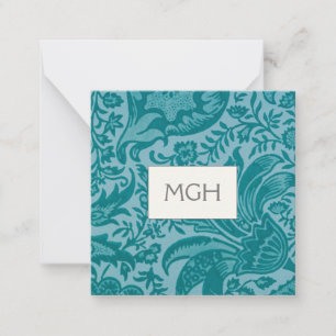 Vintage William Morris Teal Botanical Monogram Card
