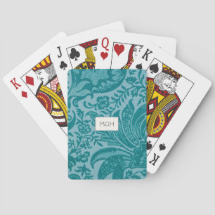 Vintage William Morris Teal Botanical Monogram Playing Cards