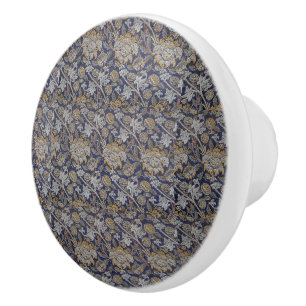 Vintage William Morris Wey Pattern Blue Background Ceramic Knob