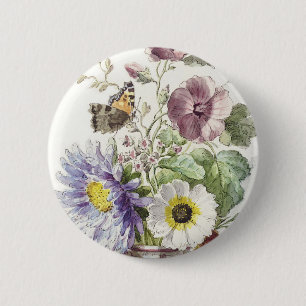 Vintage William van Leen Floral Butterfly Art 6 Cm Round Badge