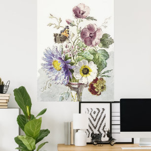 Vintage William van Leen Floral Butterfly Art Poster