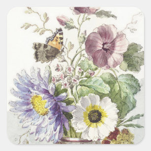 Vintage William van Leen Floral Butterfly Art Square Sticker